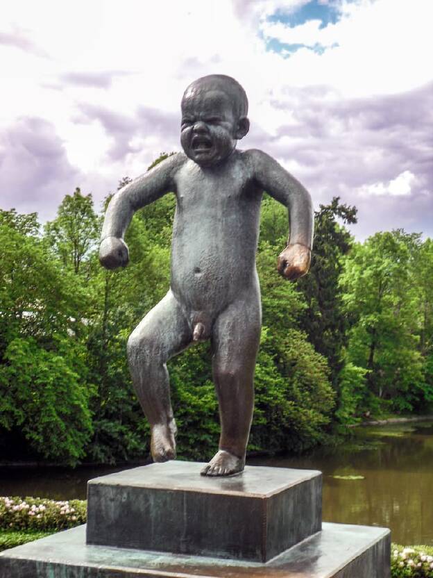 Bronzeskulptur „Sinnataggen“ im Vigeland-Park in Oslo