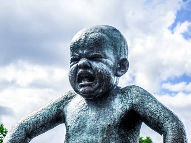 Bronzeskulptur „Sinnataggen“ im Vigeland-Park in Oslo